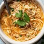 Overhead of a bowl of sopa de fideo