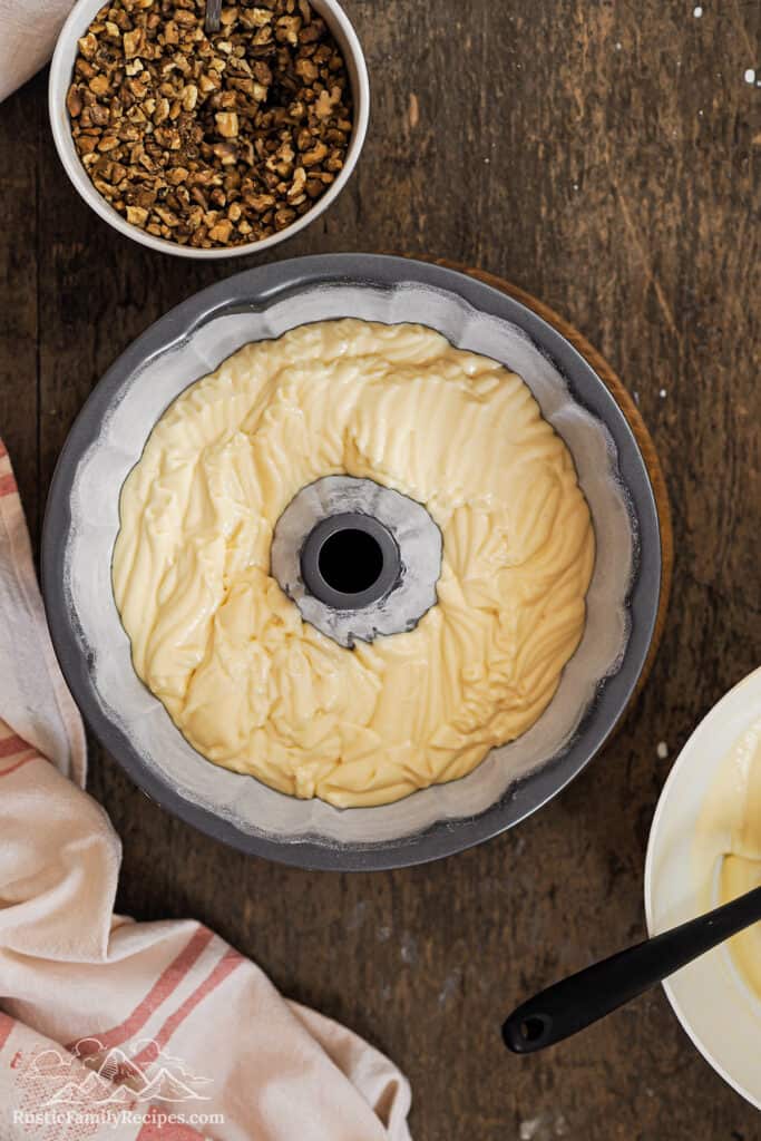 Cake batter in a bundt pan