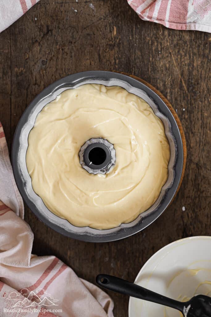 Sock it to Me Cake ready to bake in a bundt pan