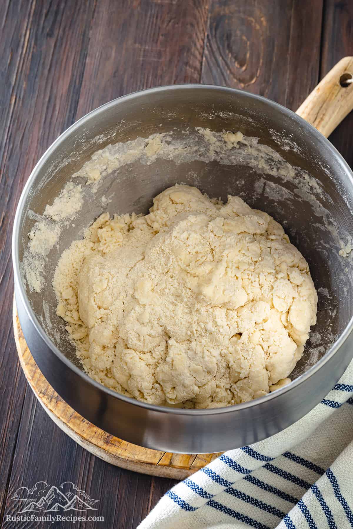 Biscuit dough in a mixing bowl.