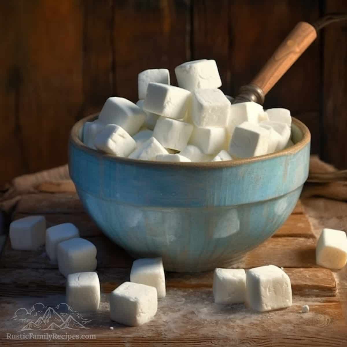Cubes of frozen buttermilk in a rustic bowl