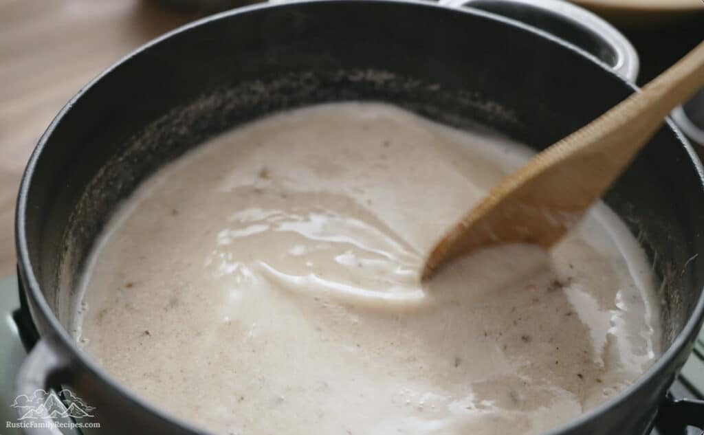 Creamy pasta sauce in a skillet
