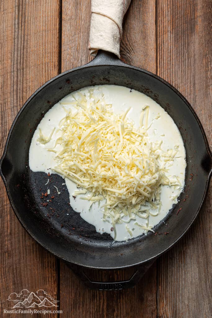 Combining cream and cheese in a skillet