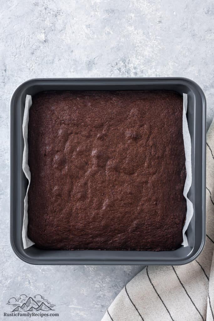 Baked brownies in a pan