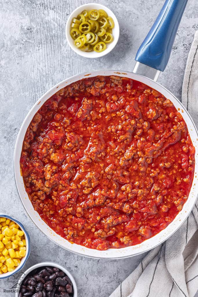 Sauce for Mexican Spaghetti in a skillet