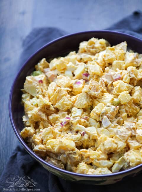 A bowl filled with potato salad