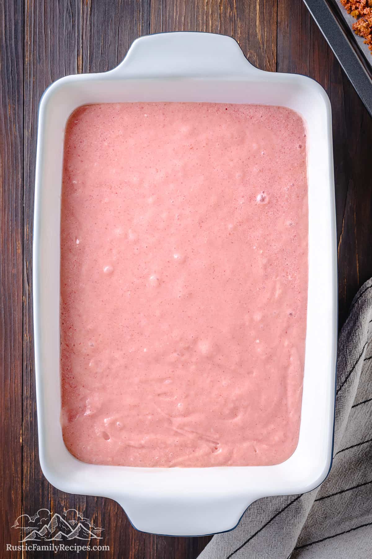 Unbaked strawberry cake batter
