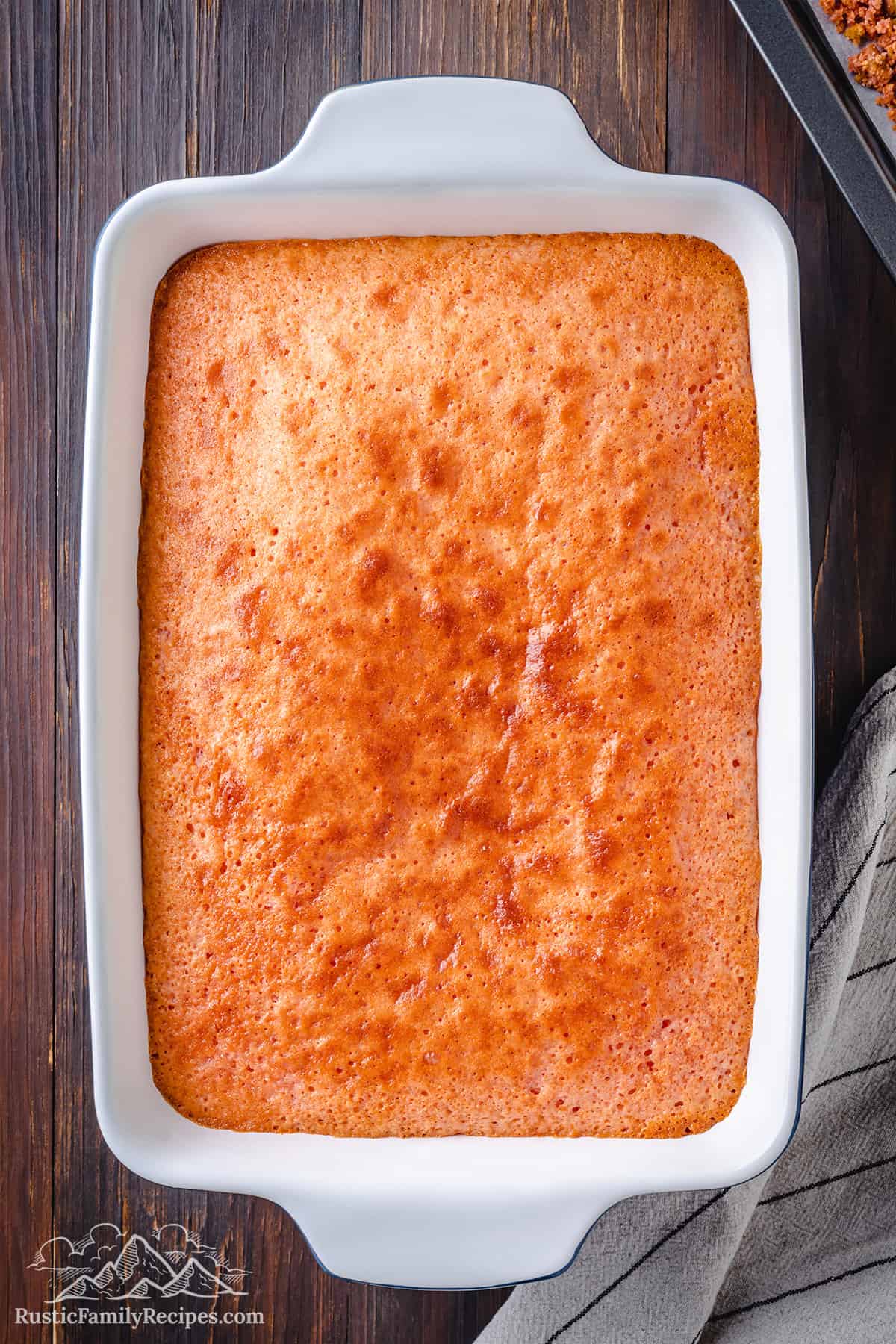 Baked strawberry cake in a 9x13 pan