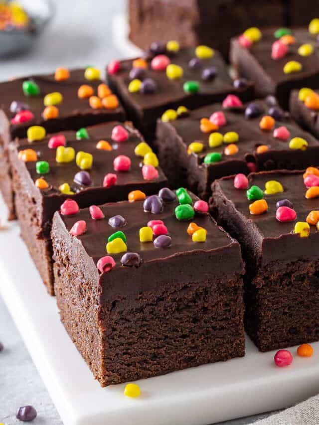 Homemade cosmic brownies on a marble board