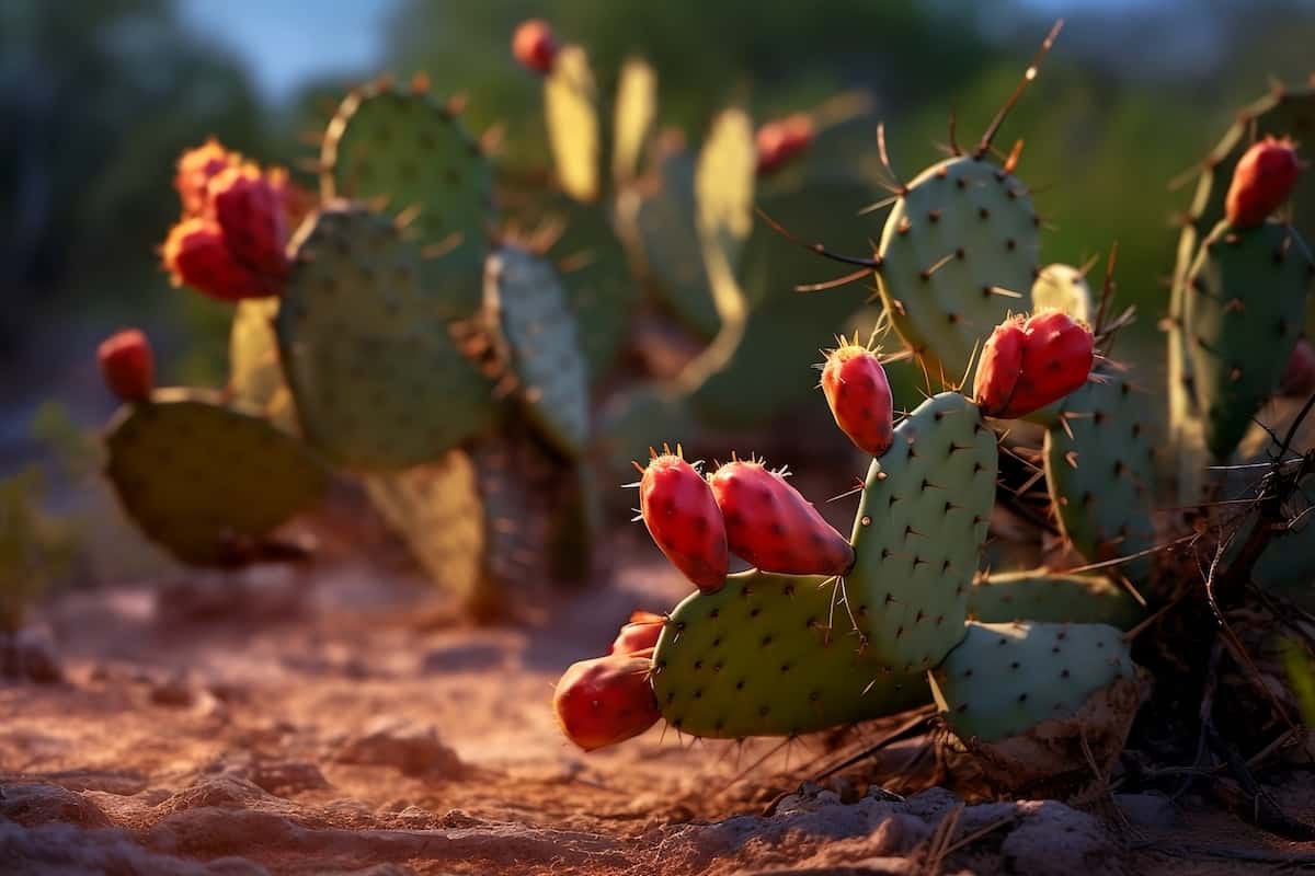 Prickly pear cacti in the desert