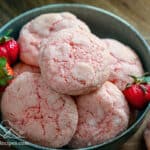 strawberry sugar cookies in a bowl