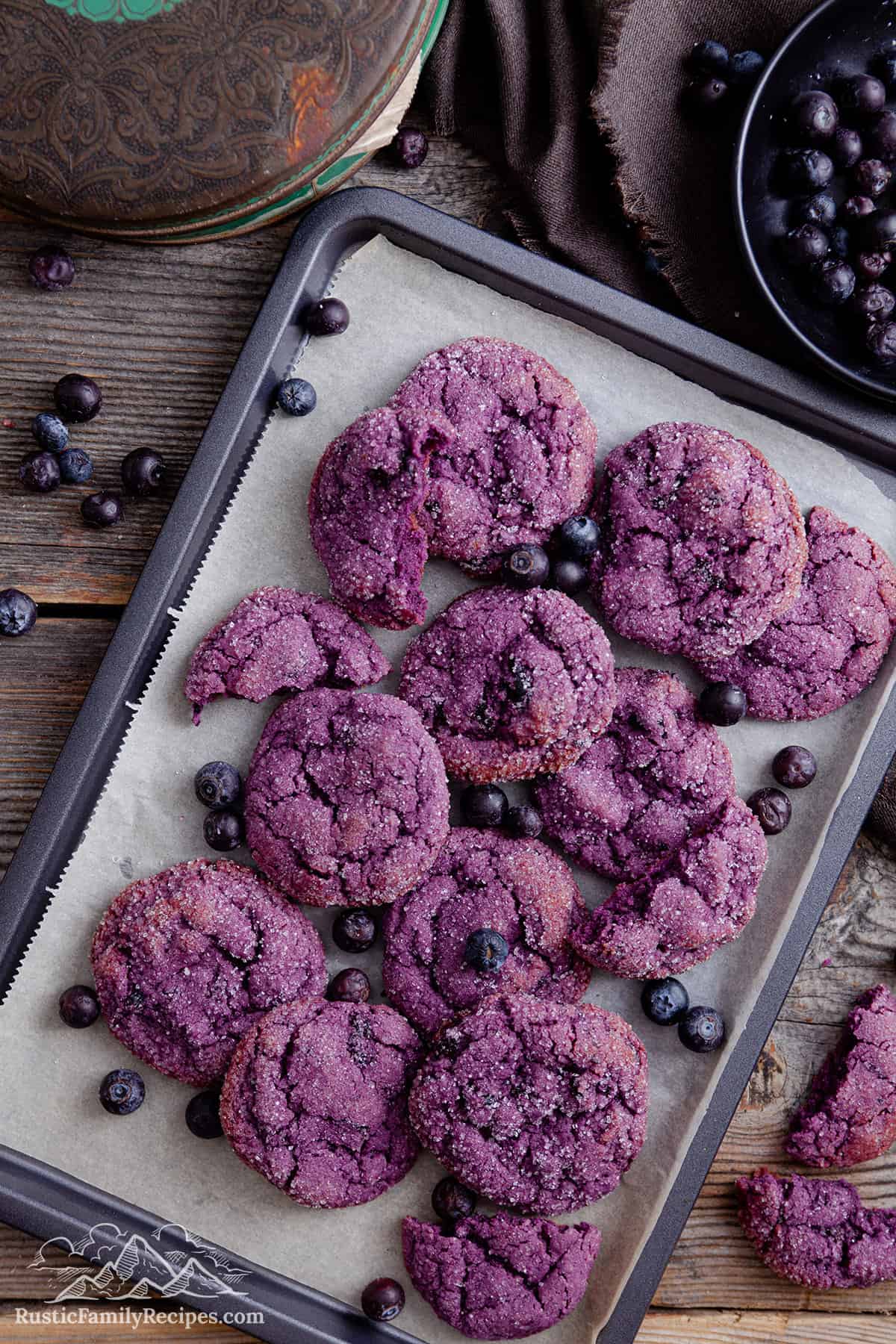 Blueberry Cookies on a baking sheet lined with parchment paper