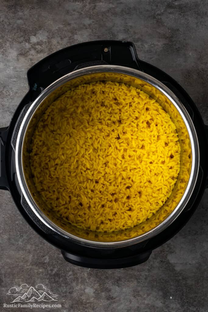 Cooked turmeric rice in an instant pot