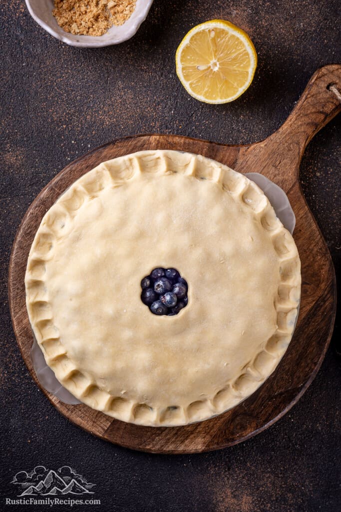 Blueberry pie ready to be baked