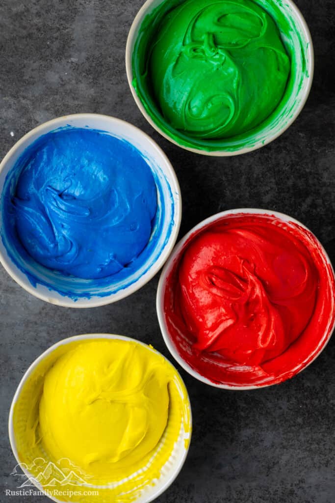 Colorful red, green, yellow and blue Cool Whip Cookies batter