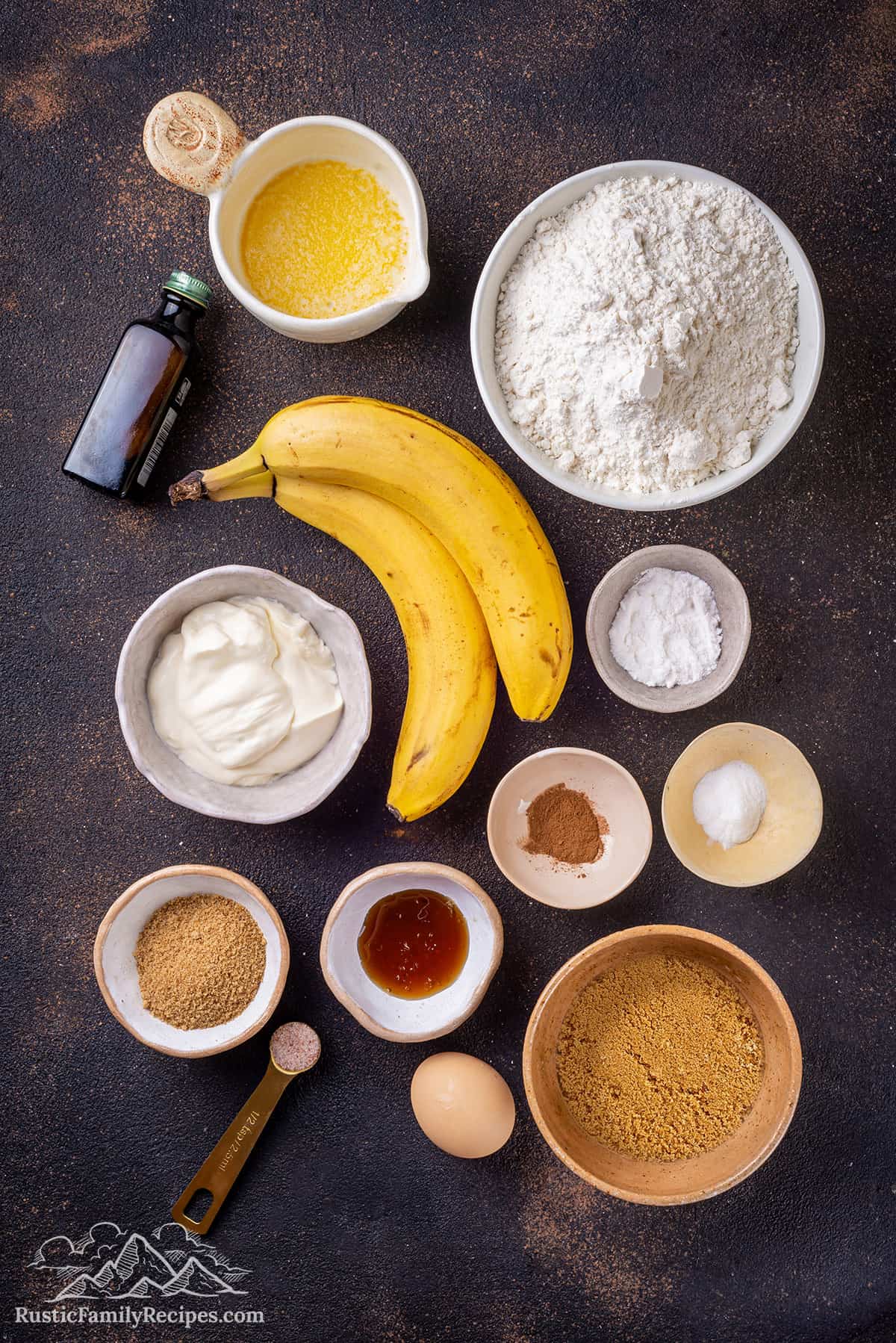 The ingredients for banana bread muffins.