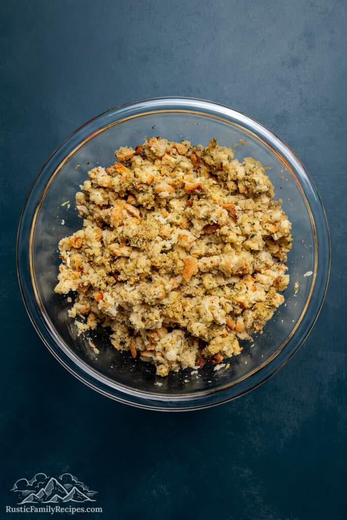 Stuffing in a glass bowl.