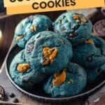 A plate with blue cookie monster cookies