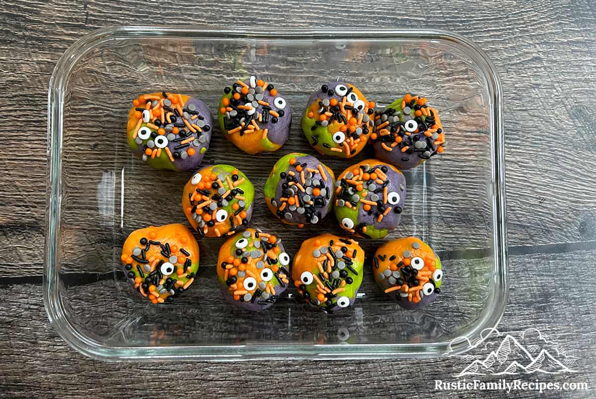 Balls of cookie dough ready to chill