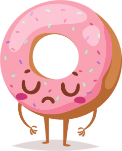 Illustration of a sad pink donut.