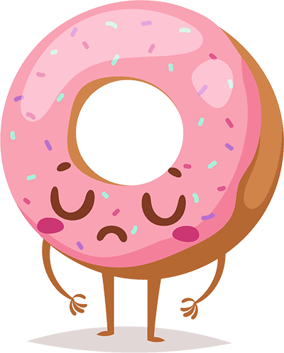 Illustration of a sad pink donut.